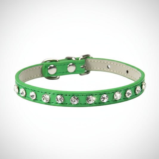 Collier brillant petit chien vert orné de strass brillants avec boucle ajustable pour petit chien