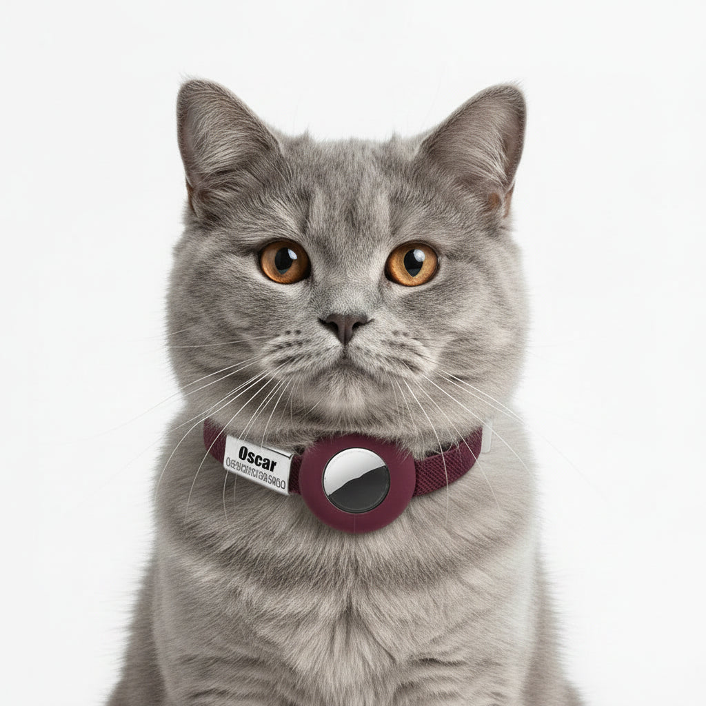 Collier chat anti étranglement en bordeaux avec boucle réfléchissante pour la sécurité de votre chat