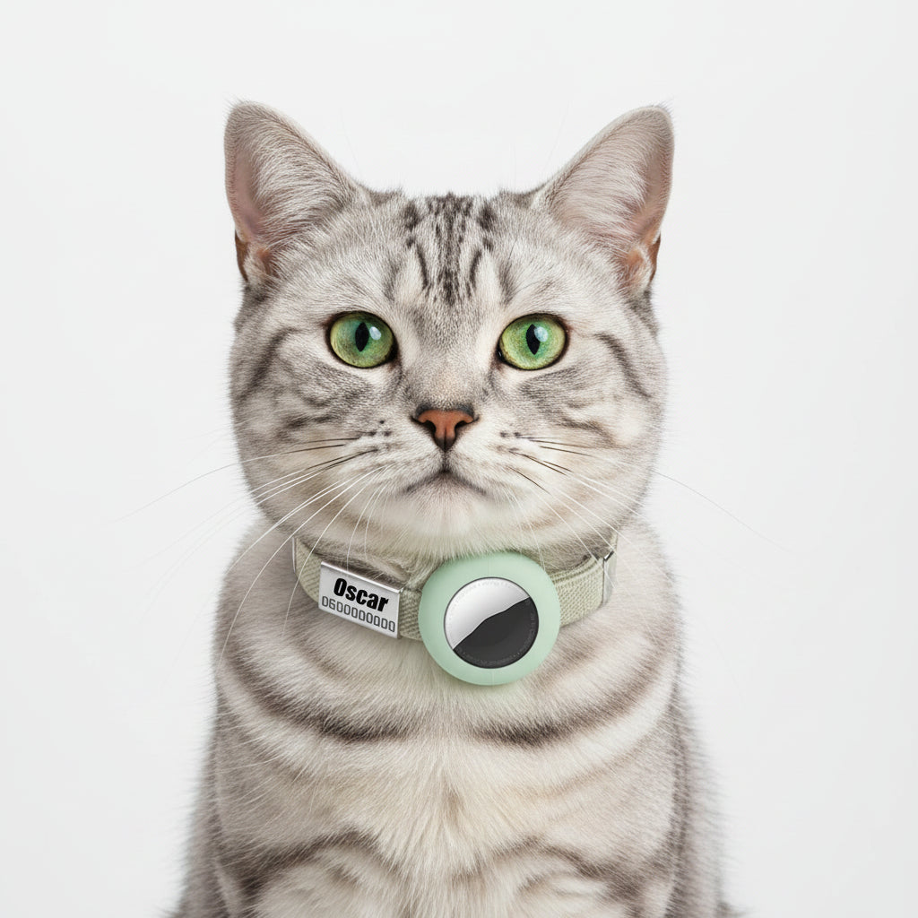 Collier chat anti étranglement Oscar et Plume avec une médaille d'identification et un design sécurisé