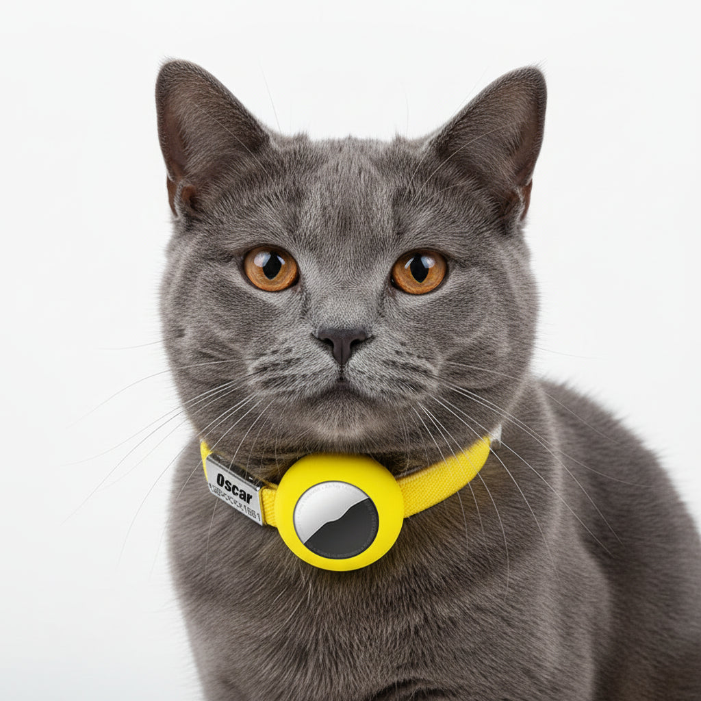 Collier chat anti étranglement de Oscar et Plume en jaune avec un dispositif de sécurité élégant