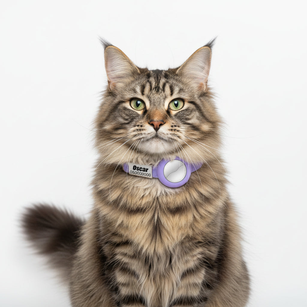 Collier chat anti étranglement Oscar et Plume en violet avec sécurité intégrée et identifiant