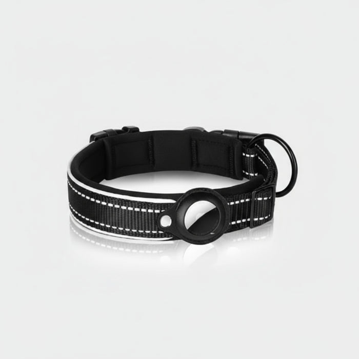Collier chien avec emplacement AirTag noir et résistant de la marque Oscar et Plume