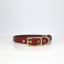 Collier chien cuir personnalisable en cuir rouge avec boucle dorée ajustable