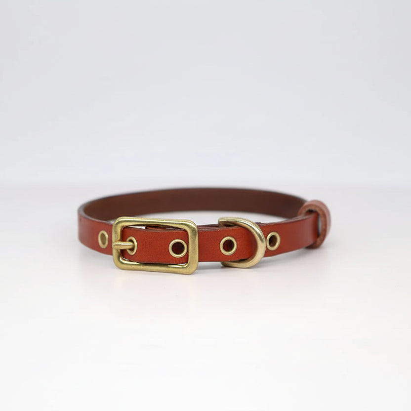 Collier chien cuir personnalisable en cuir brun avec boucle dorée pour un style unique