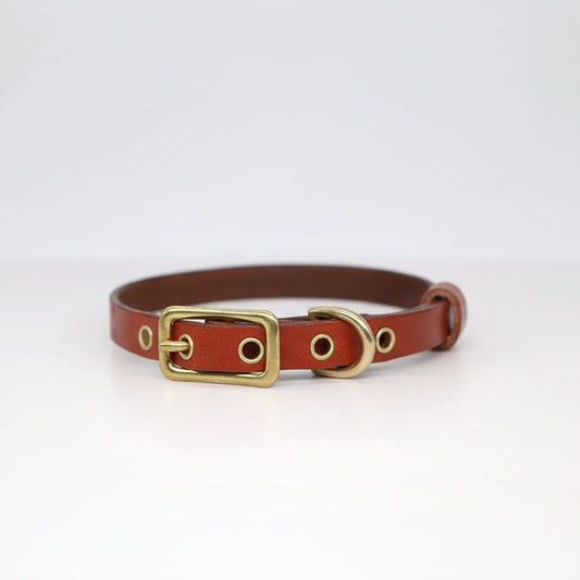Collier chien cuir personnalisable en cuir brun avec boucle dorée pour un style unique