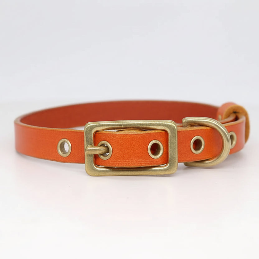Collier chien cuir personnalisable orange avec boucle en métal pour un ajustement parfait
