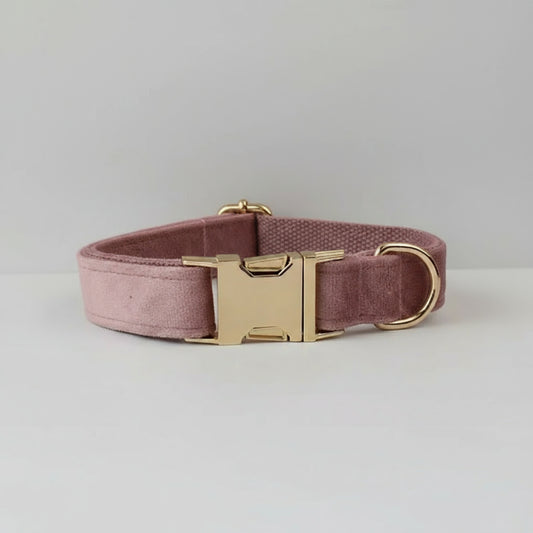Collier chien en velours personnalisable rose avec boucle et anneau dorés par Oscar et Plume