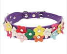 Collier chien fleurs multicolores en cuir violet par Oscar et Plume pour animaux élégants