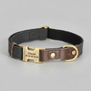 collier chien personnalisable Oscar et Plume en cuir noir et marron avec boucle laiton gravée prénom et numéro