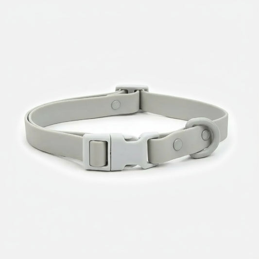 Collier chien PVC résistant gris clair avec boucle et anneau pour attache de laisse