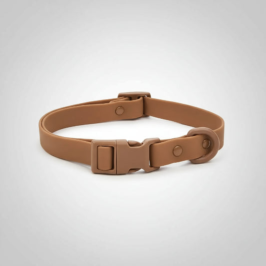 Collier chien PVC résistant de couleur marron avec boucle sécurisée by Oscar et Plume