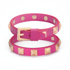 Collier clouté pour chat en cuir rose avec clous dorés et boucle ajustable