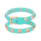 Collier clouté pour chat en cuir synthétique turquoise avec clous dorés pour un look élégant