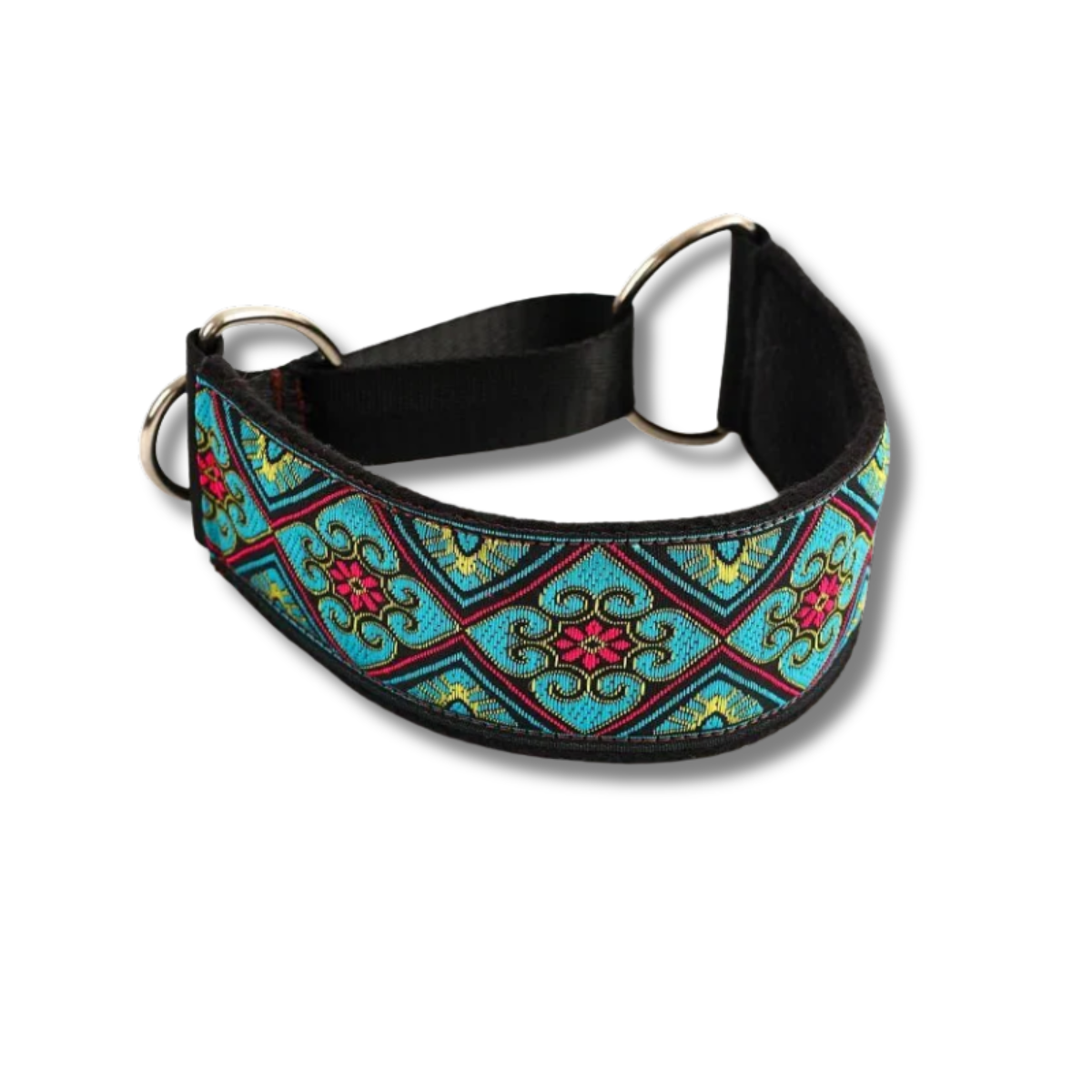 Collier confortable lévrier avec un motif coloré en bleu, rouge et noir pour un look élégant et stylé