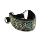 Collier confortable lévrier avec broderie florale turquoise et noire, idéal pour chiens élégants