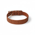 Collier couture chien marron en tissu texturé avec boucle métallique par Oscar et Plume