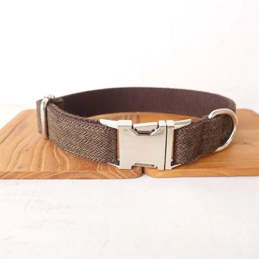 Collier en tissu personnalisable pour chien Oscar et Plume Collier marron / XS