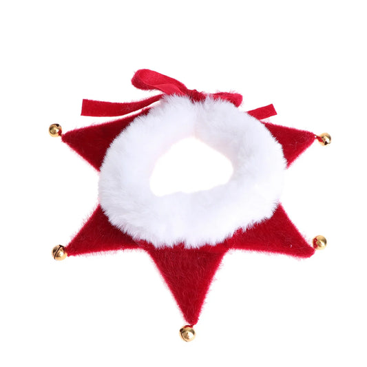Collier de Noël pour chat et chien en forme d étoile rouge avec décoration en fourrure blanche