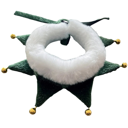 Collier de Noël pour chat avec pompons dorés et design festif en vert et blanc