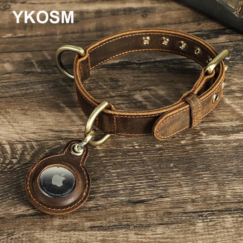 Collier en cuir avec emplacement Airtag pour chien Oscar et Plume