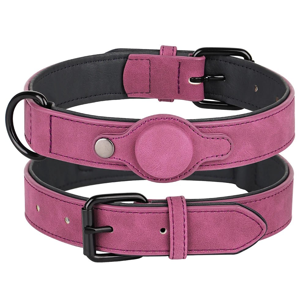 Collier en cuir durable avec emplacement Airtag Oscar et Plume Fushia / M