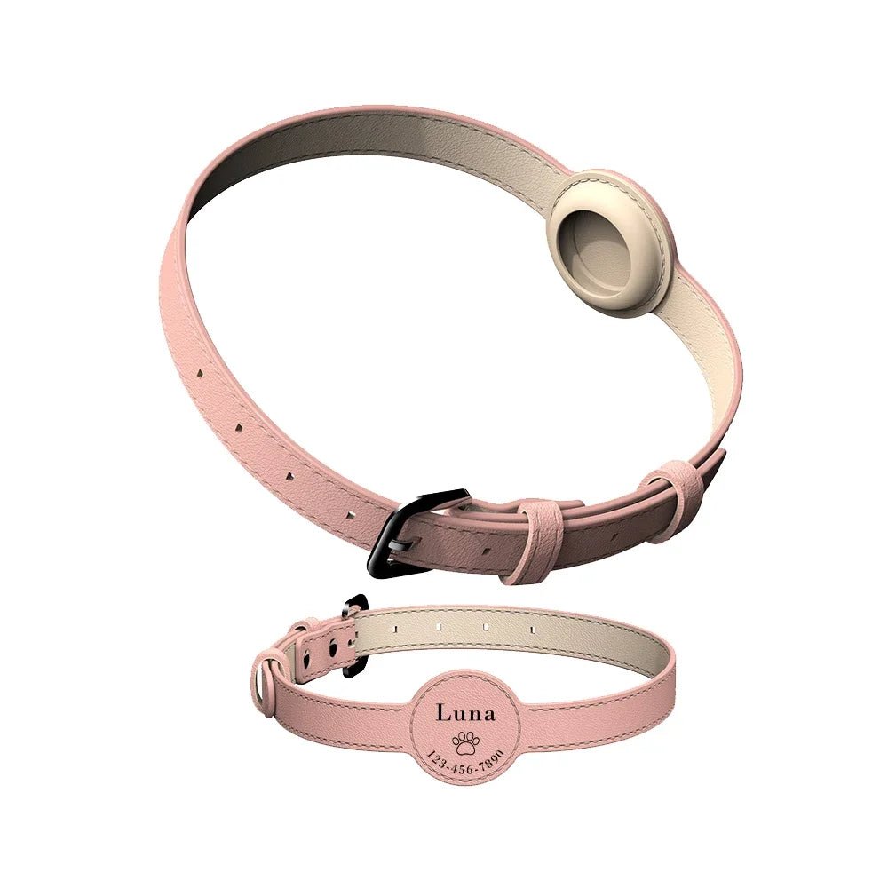 Collier en cuir durable avec emplacement Airtag personnalisable Oscar et Plume Rose / XS