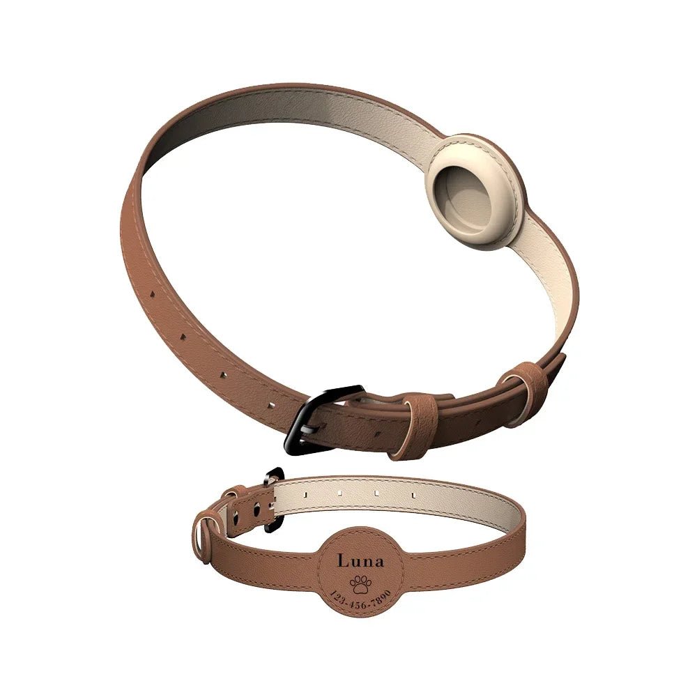 Collier en cuir durable avec emplacement Airtag personnalisable - Oscar et Plume