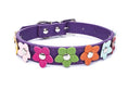 Charger l'image dans la visionneuse de la galerie, Collier en cuir durable motif Fleurs (1 rang) Oscar et Plume Violet / XS
