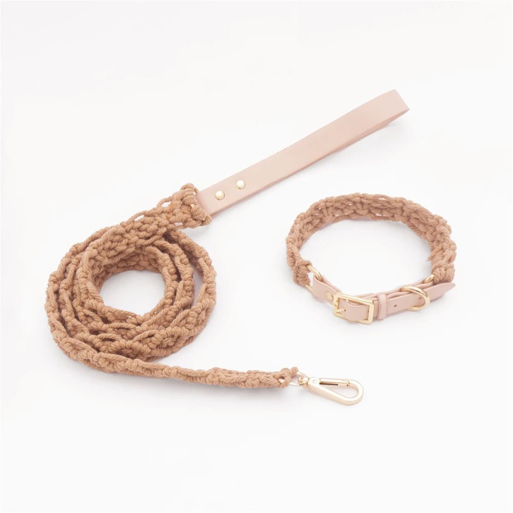 Collier en cuir et coton tressé main pour chien Oscar et Plume Ensemble marron / S