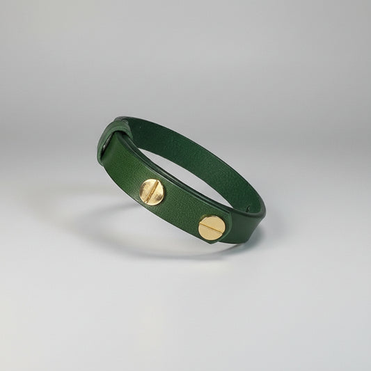 Collier en cuir fait main pour chat en vert avec des rivets dorés élégants