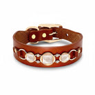 Collier en cuir pour petit chien marron avec bijoux carrés et boucle dorée Oscar et Plume