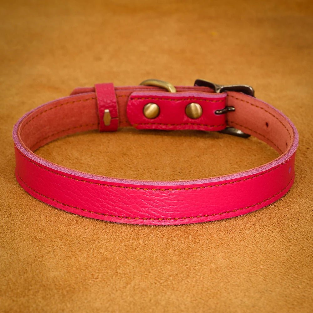 Collier en cuir souple véritable réglable pour petit et moyen chiens Oscar et Plume Fushia / S