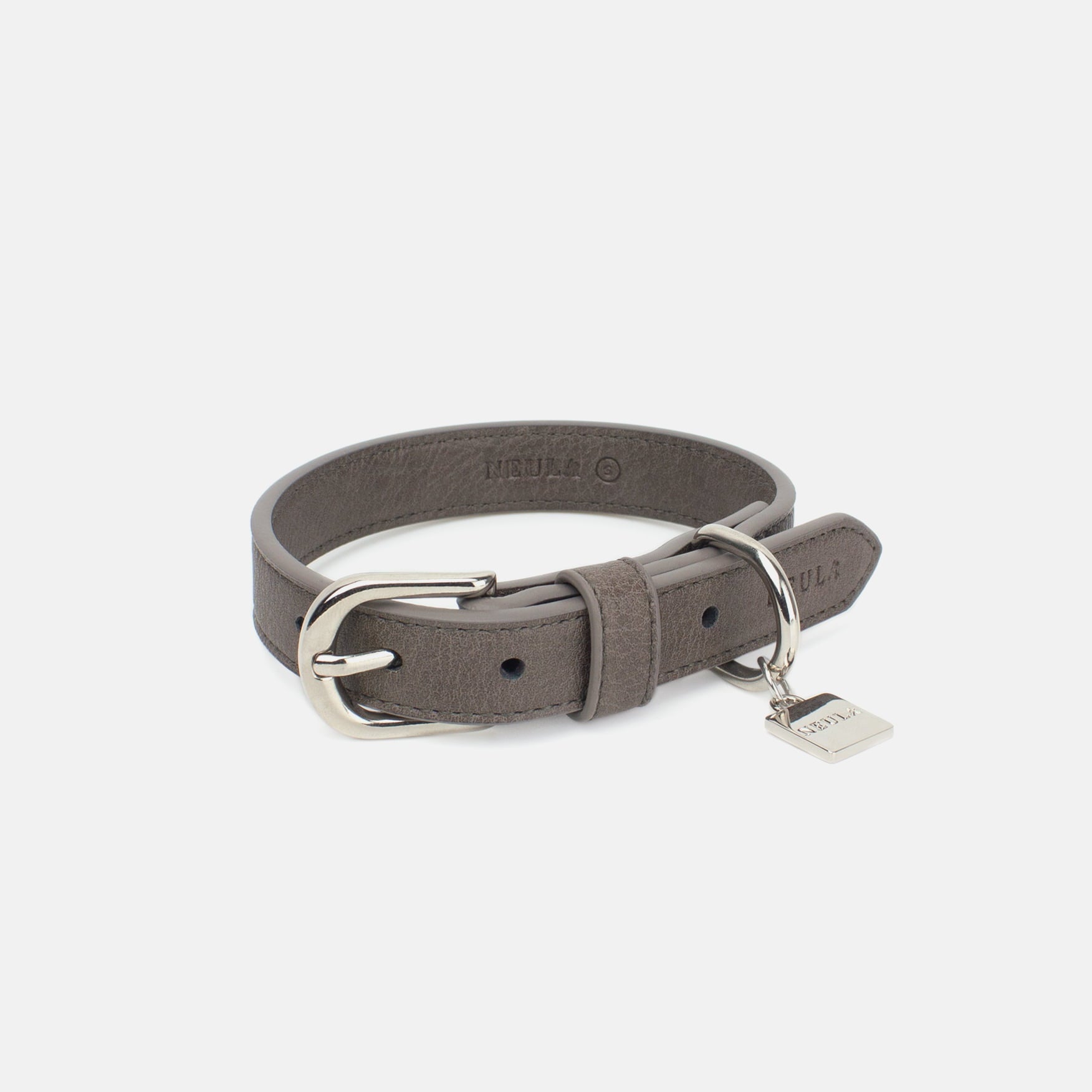 Collier en Cuir Vegan Pour Chien Élégant Oscar et Plume Gris / XS