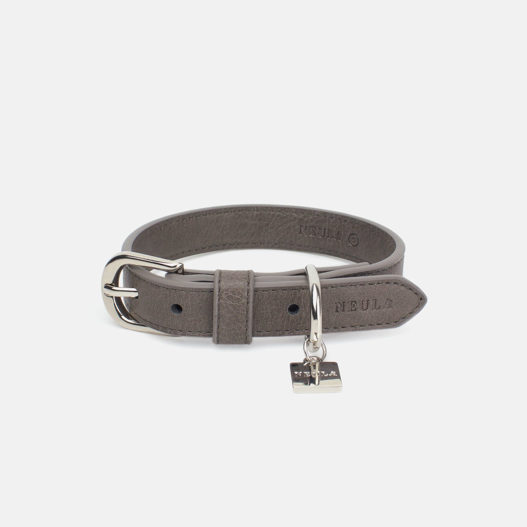 Collier en Cuir Vegan Pour Chien Élégant Oscar et Plume Gris / XS