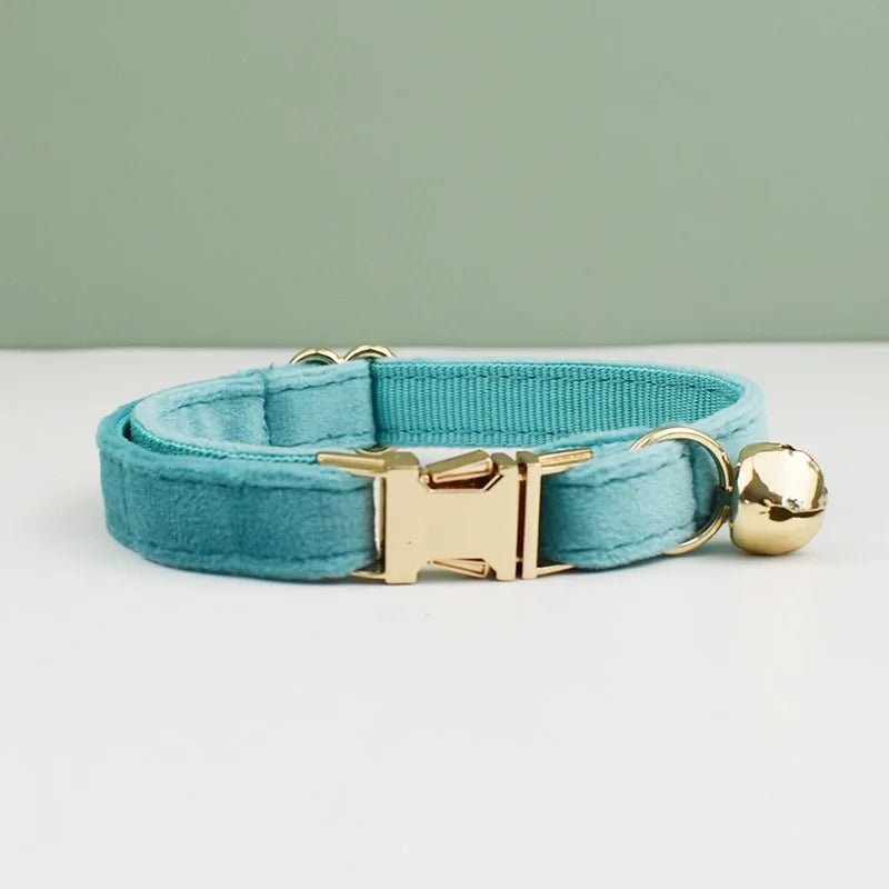 Collier en Velours avec Clochette personnalisable pour chat Oscar et Plume Bleu turquoise / L