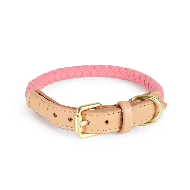 Collier et Laisse cuir durable tressé Oscar et Plume Collier rose / S