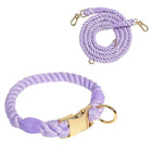 Collier et laisse en coton violet avec boucle et mousqueton dorés par Oscar et Plume