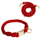 Collier et laisse en coton rouge de la marque Oscar et Plume avec mousquetons dorés