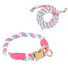 Collier et laisse en coton rose, blanc et vert avec fermoir doré par Oscar et Plume