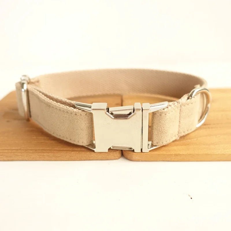 Collier et laisse personnalisable en velours pour chien Oscar et Plume Collier Beige / XS