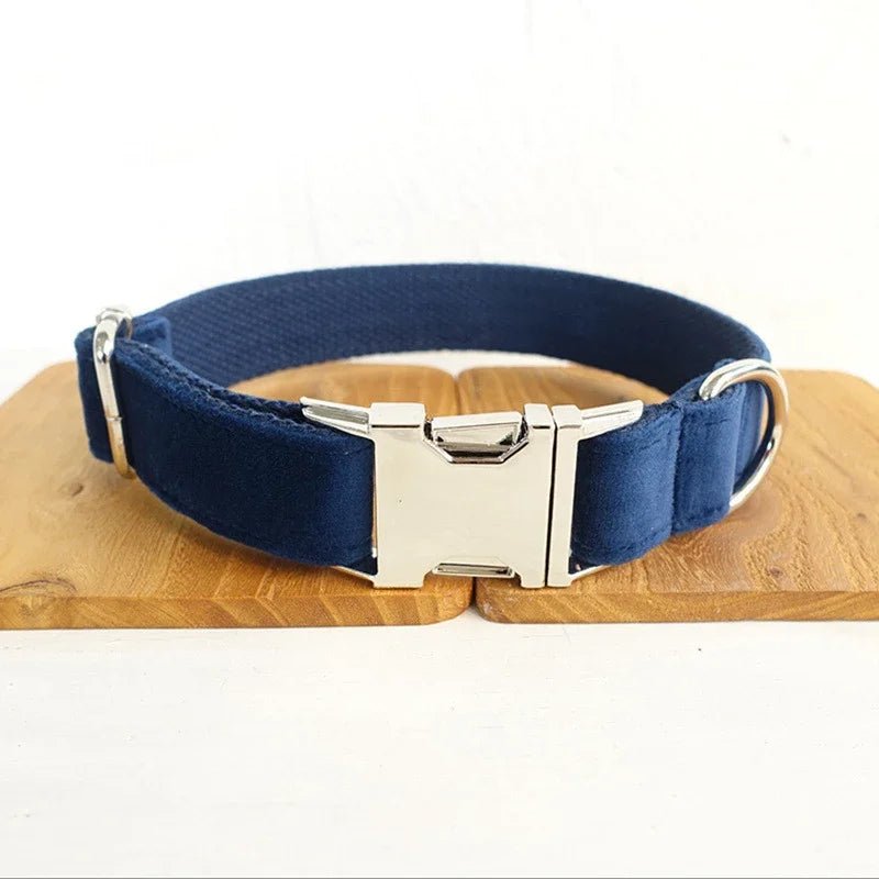 Collier et laisse personnalisable en velours pour chien Oscar et Plume Collier Bleu marine / XS