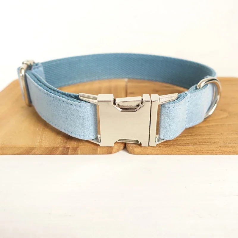 Collier et laisse personnalisable en velours pour chien Oscar et Plume Collier Bleu clair / XS