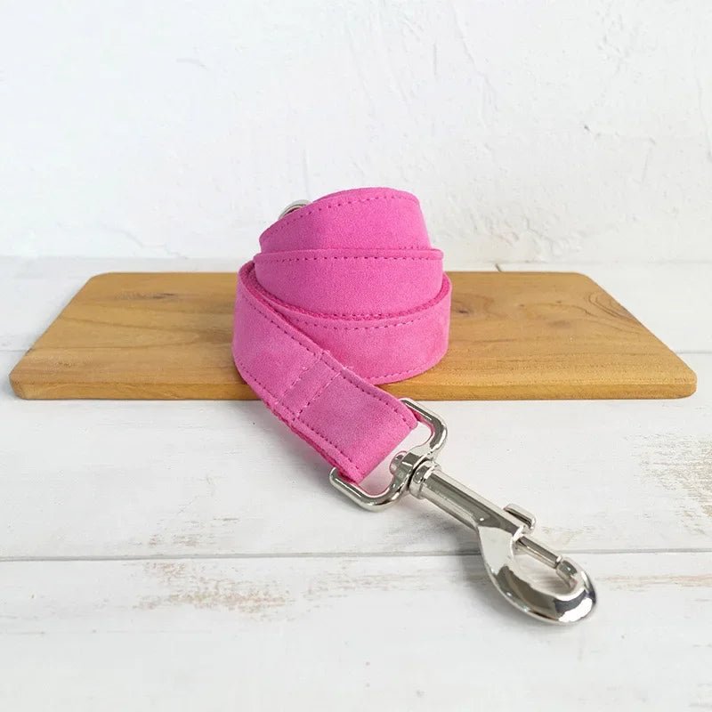 Collier et laisse personnalisable en velours pour chien Oscar et Plume Laisse rose foncé / XS