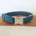 Charger l'image dans la visionneuse de la galerie, Collier et laisse personnalisable en velours pour chien Oscar et Plume Collier Bleu canard / XS
