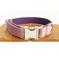 Charger l'image dans la visionneuse de la galerie, Collier et laisse personnalisable en velours pour chien Oscar et Plume Collier Rose clair / XS
