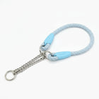 Collier et laisse pour chien en corde tressée bleu clair avec chaîne métallique durable