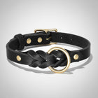 Collier et laisse pour chien en cuir noir tressé avec boucle et rivets dorés Oscar et Plume