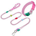 Collier et laisse pour chien en rose avec design en corde et accessoires colorés pour le confort du chien