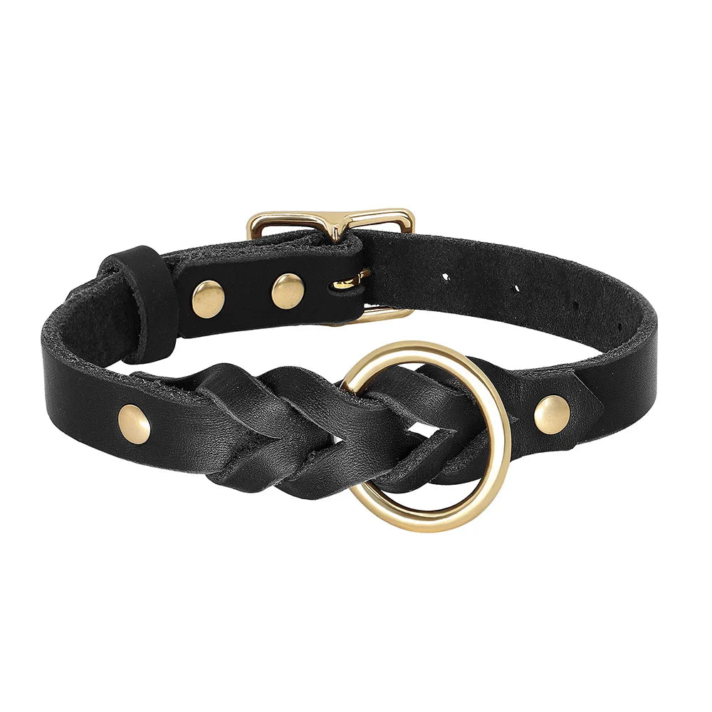 Collier + laisse en cuir véritable tressé Oscar et Plume Collier Noir / M