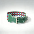 Charger l'image dans la visionneuse de la galerie, Collier large pour chien en cuir vert avec motif à carreaux colorés pour un style unique
